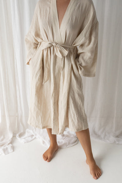 Linen Bathrobe Midi-Length | CLB Living
